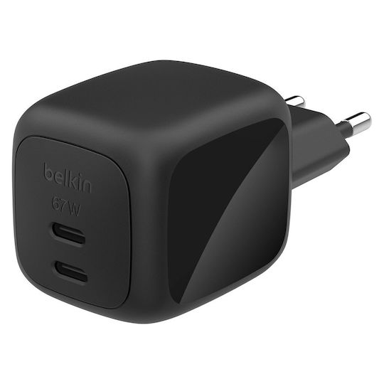 Belkin Wireless Charger GaN With 2 USB-C Output Ports And USB-C Cable 67W Power Delivery Black
