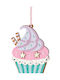 Wooden Hanging Christmas Pink Cupcake