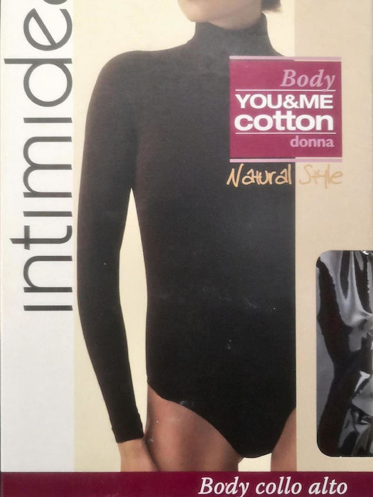 Bodysuit Turtleneck Cotton Long Sleeve Brown