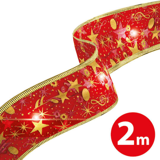 2 X Lighted Christmas Ribbon Red 5x200cm 1pc
