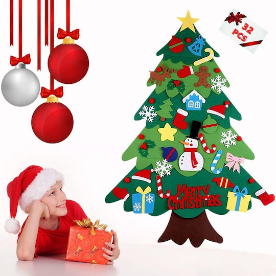 Felt Christmas Tree Children 32 Detachable Ornaments Wall Window Door Decorations New Year's Party Kids Bebelogic