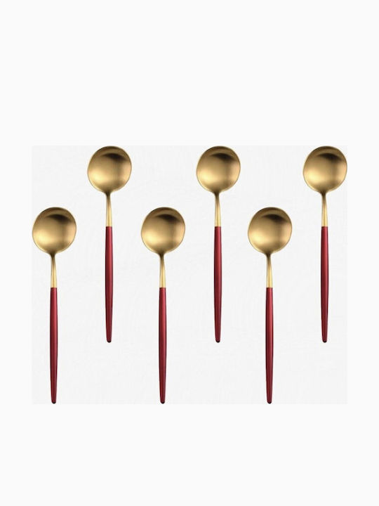 Set of 6 Luxury Puff Spoons for Coffee Tea and Dessert in Stainless Steel 13 cm Gold and Red