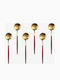 Set of 6 Luxury Puff Spoons for Coffee Tea and Dessert in Stainless Steel 13 cm Gold and Red