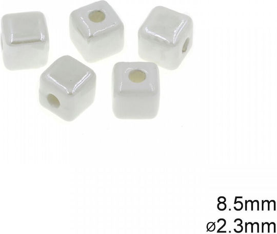Ceramic Bead White Cube 8.5mm 10pcs