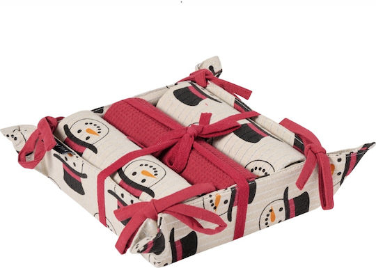 Kentia Kitchen Towel from 100% Cotton in Red Colour 40x70cm 3 Pieces