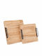Set of 2 Wooden Trays Natural Color Black Metal Handles 30x30x4.5 25x25x4.5cm Iliadis 89614