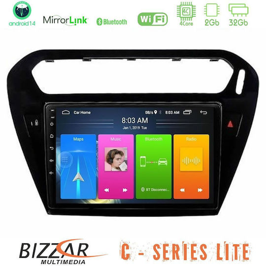 Bizzar Car Audio System for Peugeot 301 Citroen C-Elysee 2012-2018 (Bluetooth/USB/AUX/WiFi/GPS/Apple-Carplay/Android-Auto) with Touch Screen 9"