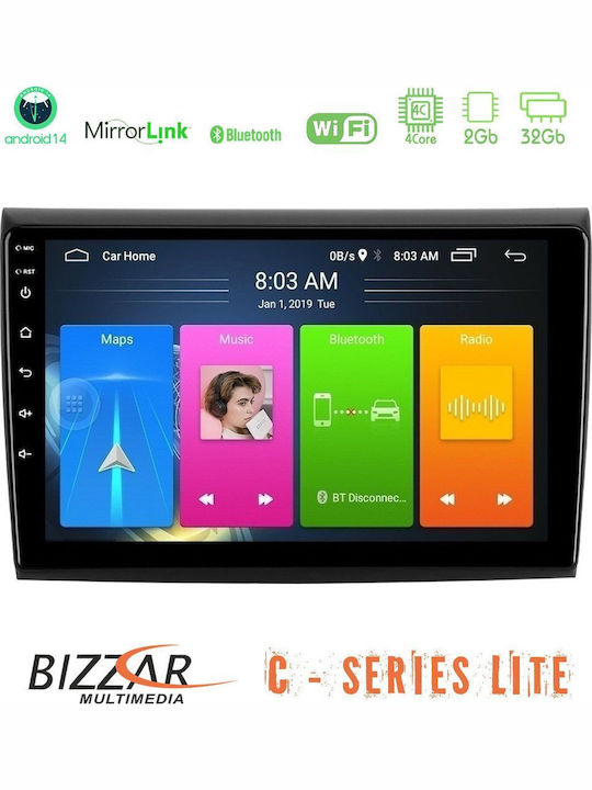 Bizzar Car Audio System for Fiat Bravo 2007-2015 (Bluetooth/USB/AUX/WiFi/GPS/Apple-Carplay/Android-Auto) with Touch Screen 9"