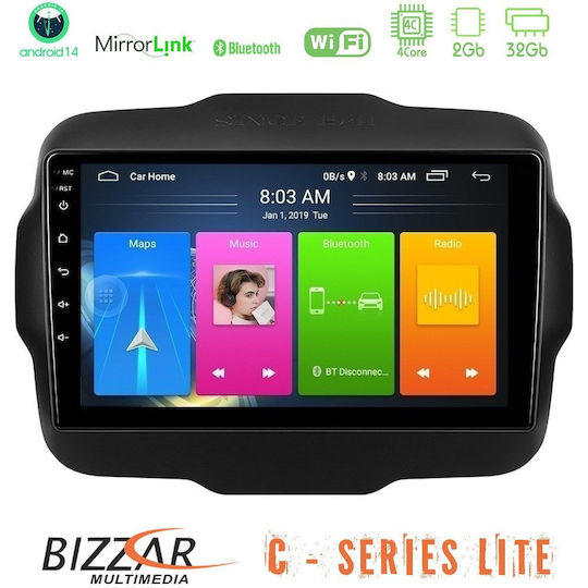 Bizzar Car Audio System for Jeep Renegade 2015-2019 Bluetooth USB AUX Wi-Fi GPS Apple CarPlay Android Auto with 9 Inch Touch Screen