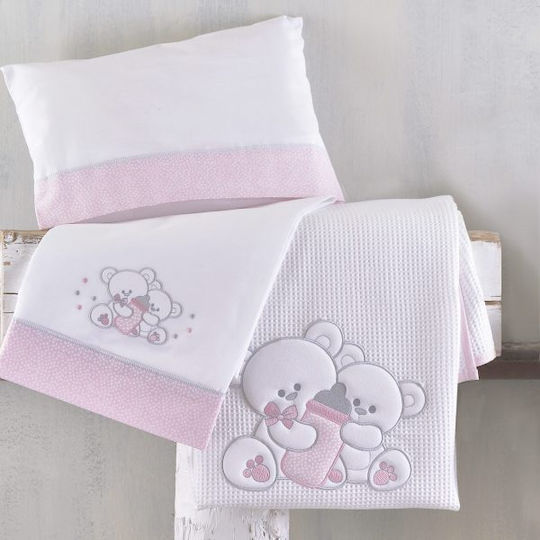 Rythmos Cuddles Комплект Бебешки Чаршафи За Количка Памучни Розов 100x160бр 2бр
