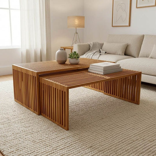 Pakketo Kaffeetische Zentral Tinnie aus Massivholz Natürliche Farbe 2 Stück M117xL61xH47cm