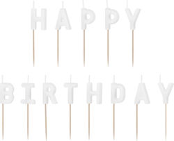 PartyDeco Κεράκι Γενεθλίων Happy Birthday σε Λευκό Χρώμα 13τμχ SCS-13-008