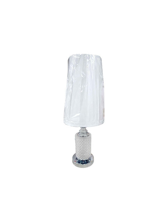 2112 - 113224 Glass Table Lamp for Socket E27 with White Shade and Silver Base