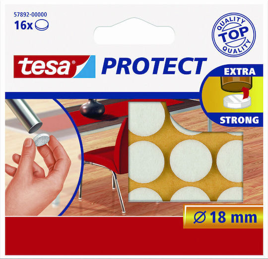 Tesa 57718 Round Felt Furniture Protectors with Sticker and Diameter 18mm White 16 Pieces