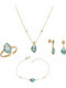 Set mit Halskette , Ohrringe & Ring aus Gold 14K mit Steinen