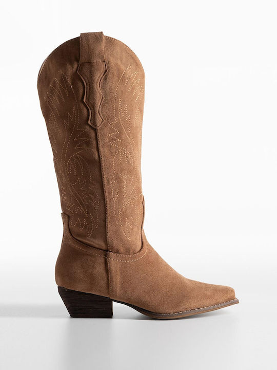 Bozikis Wildleder Damenstiefel Cowboy Braun