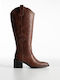 Synthetic Leather Medium Heel Women's Boots with Zipper Brown