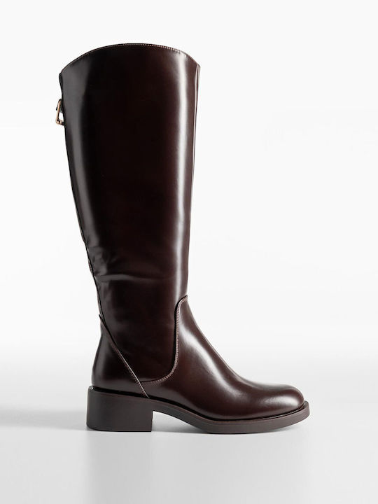 Synthetic Leather Women's Boots with Zipper Brown