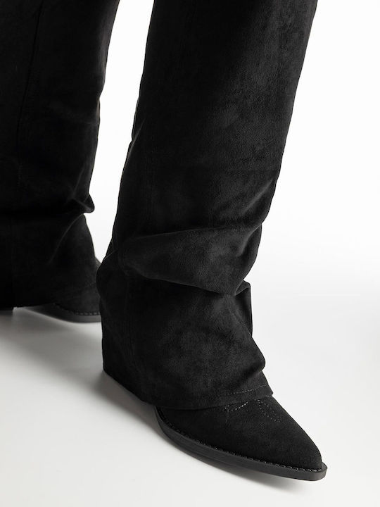 Suede Medium Heel Women's Boots with Zipper Black