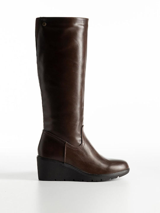 Bozikis Damenstiefel mit mittlerem Absatz Braun