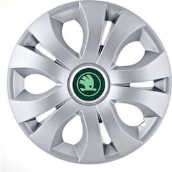 Автомобилни Чаши Комплект 4 15" с Марка Skoda 4 Бройки Зелени 20267