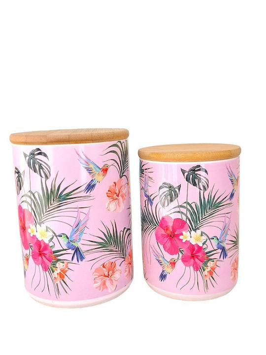 Set 2 Pieces Sugar Coffee Jars with Lid Porcelain Pink 12x17cm 2 Pieces