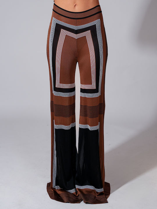 CIRCUS HOTEL Women's High Waist Fabric Palazzo Pants with Elastic Palazzo Fit Colorful