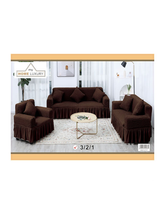 My Home Luxury Set of Elastic Sofa Covers Brown 3pcs PP-321BR