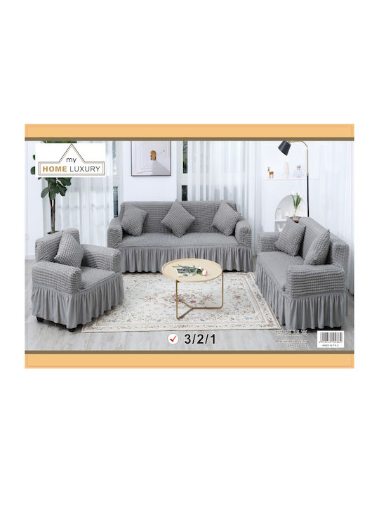 My Home Luxury Set of Elastic Sofa Covers Grey 3pcs PP-321MG