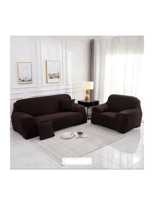 My Home Luxury Σετ Ελαστικά Καλύμματα Σαλονιού Σκούρο Καφέ 3τμχ