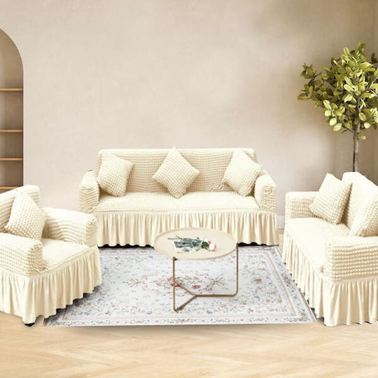 SpitiBazaar Set of Elastic Sofa Covers Ecru 3pcs SB-KALKAN-4