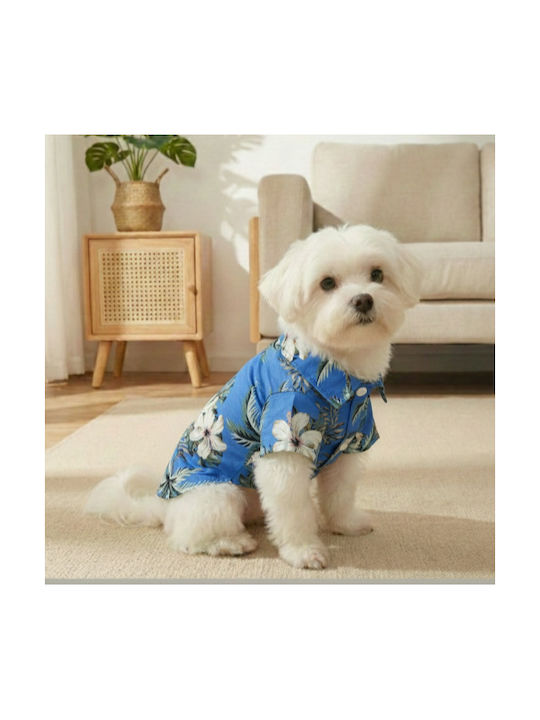 Bonnie Dog Shirt in Blue Colour with Palms and Flowers
