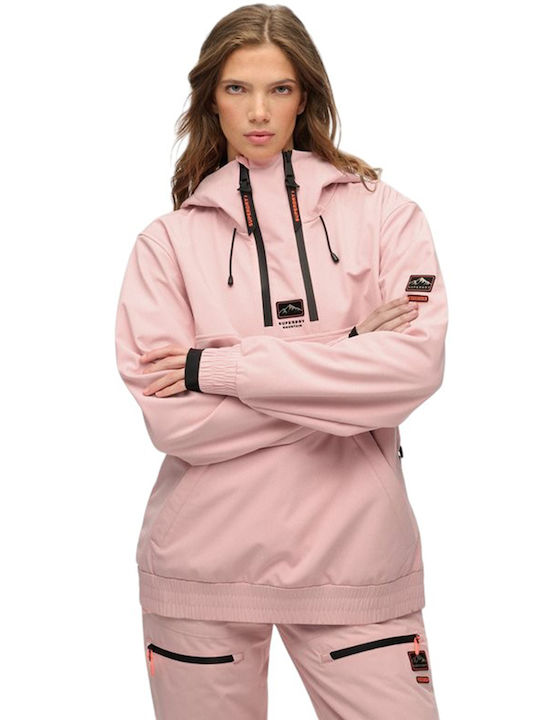 Women's Sports Softshell Jacket Waterproof and Windproof for Winter with Hood Pink