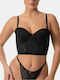 Push Up Lace Corset Sports Bra Black Size S