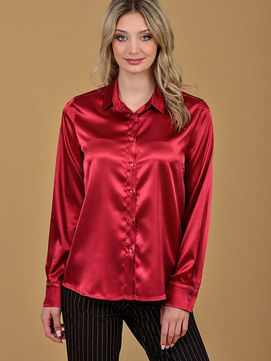 Women's Satin Long Sleeve Shirt Bordeaux