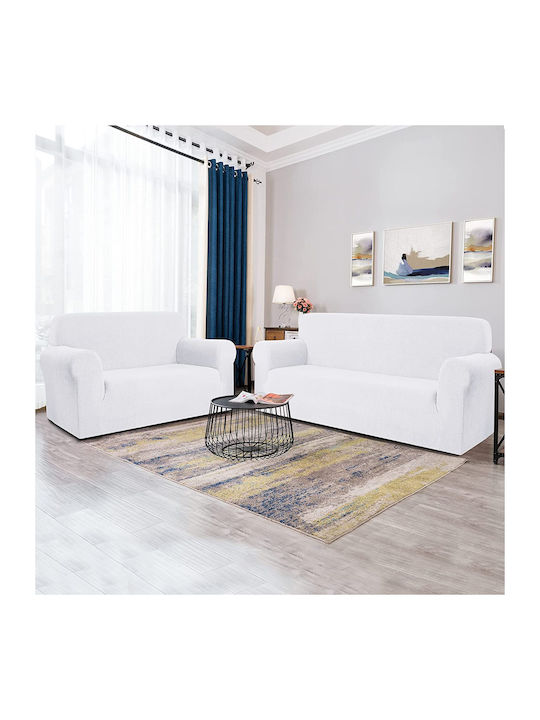 Ehome Jacquard Σετ Ελαστικά Καλύμματα Σαλονιού Λευκο 3τμχ