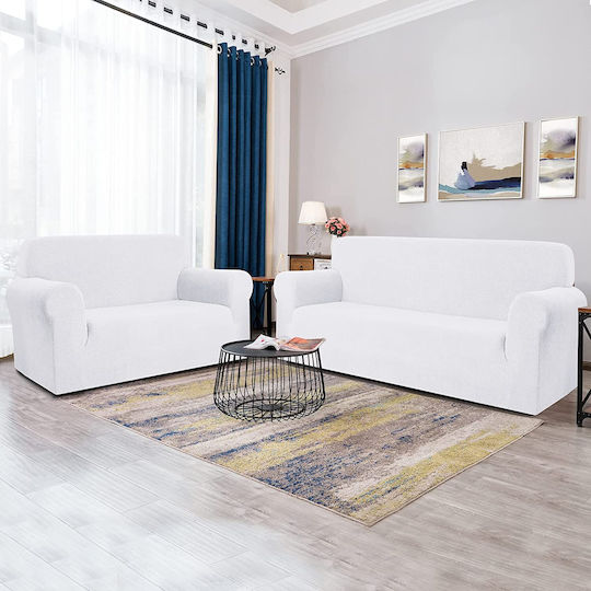 Ehome Jacquard Σετ Ελαστικά Καλύμματα Σαλονιού Λευκο 3τμχ