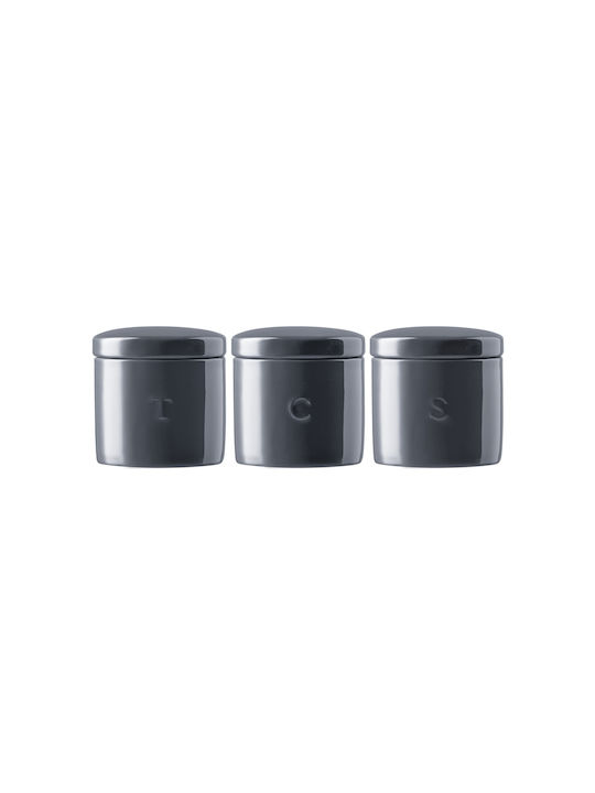 Maxwell & Williams Set of 3pcs Jars for Coffee / Sugar / Tea with Lid made of Porcelain Gray 600ml