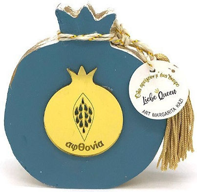 LiebeQueen Handgefertigt Glücksbringer Granatapfel Gold aus Holz 1Stück