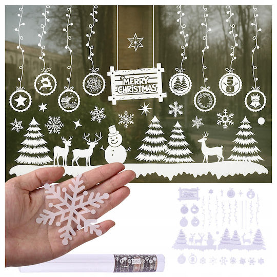 Set Christmas Stickers Zola Window Trees Baubles Reindeer Snowman Residue-Free Removal White
