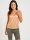 Women's Satin Lingerie Top with Lace Beige-salmon