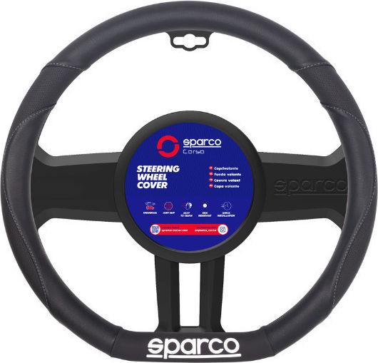 Sparco Κάλυμμα Τιμονιού Αυτοκινήτου D-type Συνθετικό Μαύρο με Μαύρη Ραφή