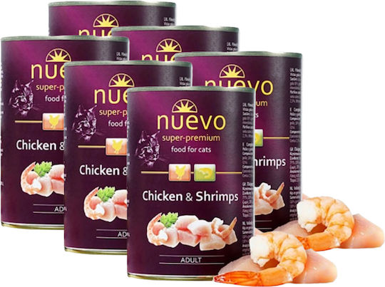 Nuevo Nassfutter für Erwachsene Katzen in Dose mit Shrimps, Huhn und Gemüse 6x400gr