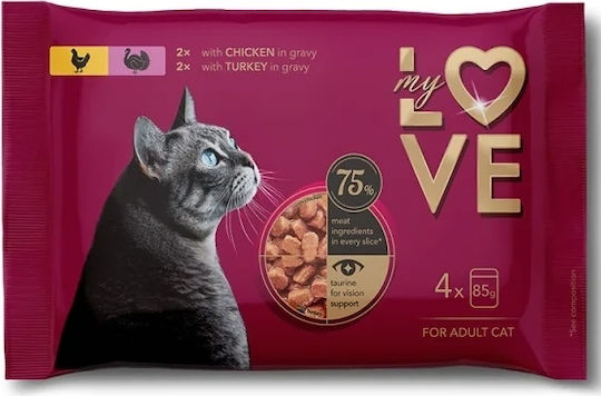 My Love Nassfutter für Erwachsene Katzen in Beutel mit Huhn und Türkei 4x85gr