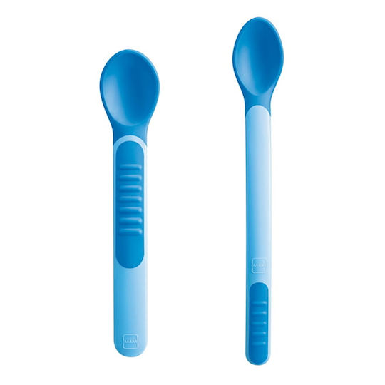 Mam Baby Set mit Löffeln mit Temperaturanzeige in Hülle für 6+ Monate Blau 2Stück