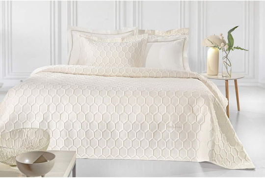 Guy Laroche Hive Set Coverlet Queen Size Microsatin Ecru 240x250cm 3pcs
