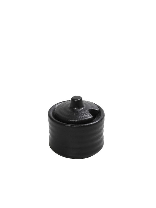 Espiel Mianmar Set of 5pcs Jars General Use with Lid Ceramic Black 100ml
