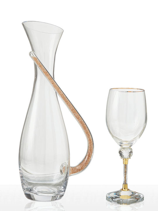 Wedding Carafe Set with Wine Glasses Made of Crystal Gold M-0560 2 Pieces