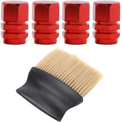 Set 4 Mercaton Hexagonal Caps Car Valves Aluminum 1.8 Cm Red Softtouch Brush Nylon Bristles Ergonomic Handle