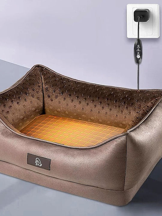 Heated Dog & Cat Bed 5v Kourk – L55xW40xH25cm – Memory Foam – 3 Heat Levels – Removable Washable Cushions – Brown